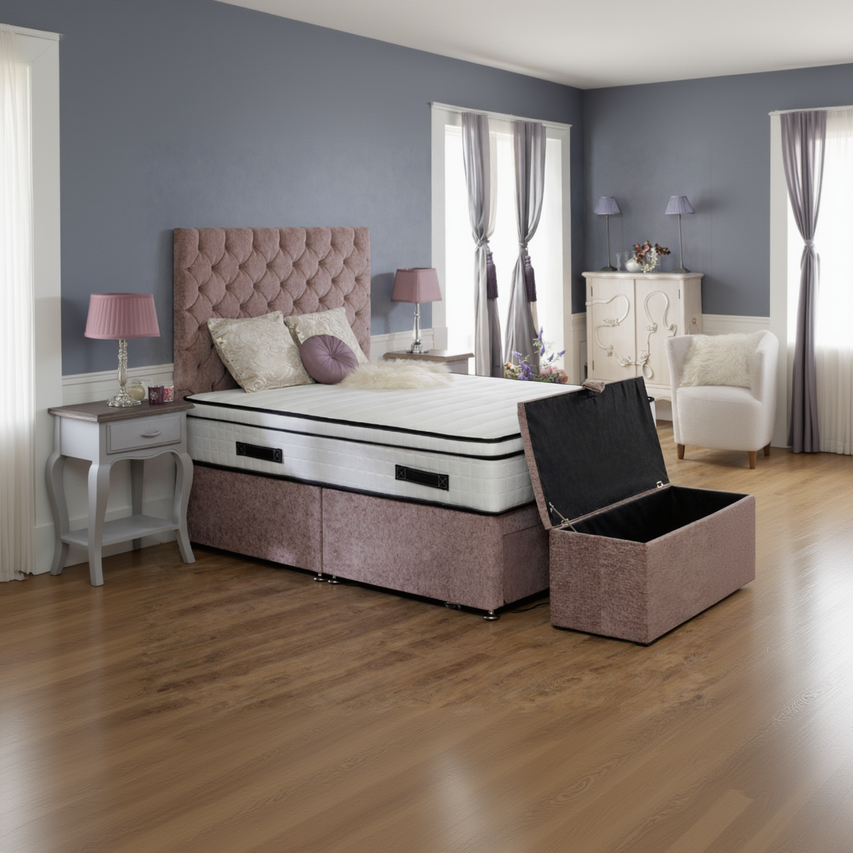 Monaco Divan With Padded Buttoned Headboard