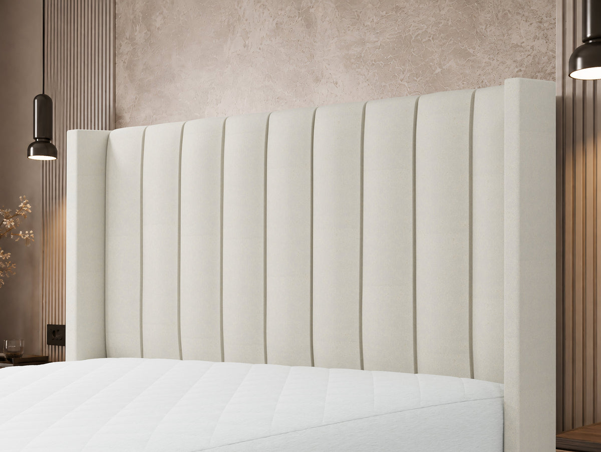 Apollo Luxury Cream Ottoman Divan Bed with Panelled Headboard