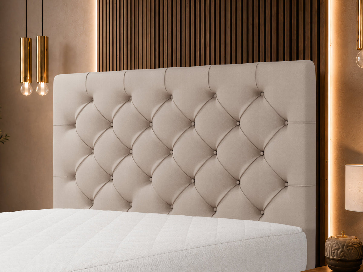 Monaco Luxury Cream Ottoman Divan Bed with Button-Tufted Headboard