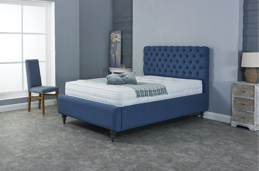 Aston Bed Frame With Deep Buttoned Style And High Legs