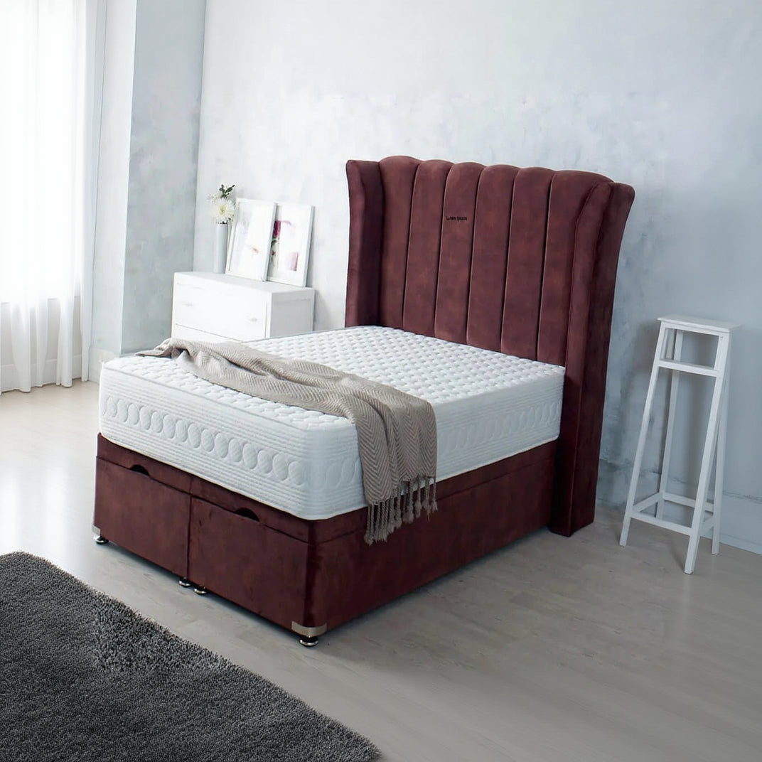 LUXURY NEWRY OTTOMAN BED WITH STYLISH 54" WING HEADBOARD